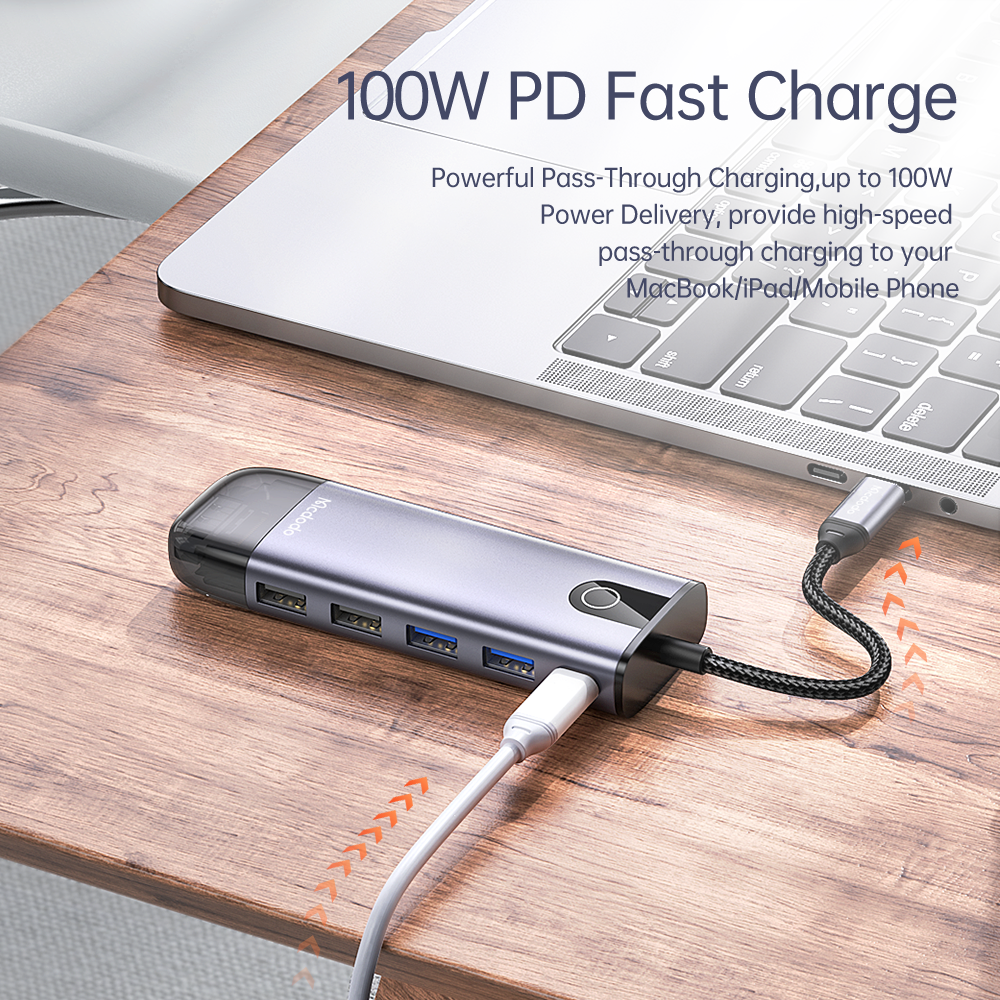 Mcdodo 10 in 1 HUB  HDMI; USB-A 2.0*2; USB-A 3.0*2; VGA USB-C(PD 100W); Gigabit LAN; SD/TF Card Slot