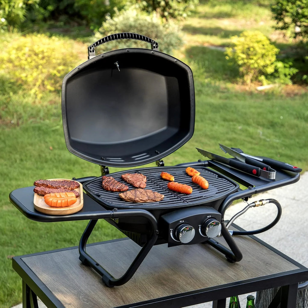 Captiva Designs 4-Burner Propane Gas BBQ Grill with Side Burner & Porcelain-Enameled Cast Iron Grates, 42,000 BTU Output Stainless Steel Grill for Outdoor Cooking Kitchen and Patio Backyard Barbecue