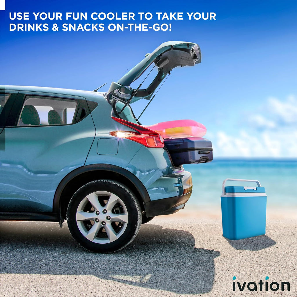 Electric Cooler & Warmer with Handle | 24 L Portable Thermoelectric Fridge for Vehicles & Trucks| 110V AC Home Power Cord & 12V Car Adapter for Camping