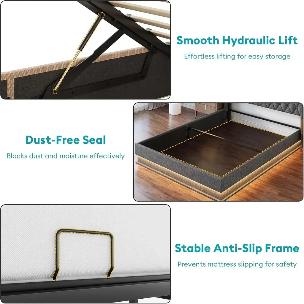 Queen Bed Frame with Storage Lift Up Queen Size Bed Frame Headboard Upholstered Platform Bed