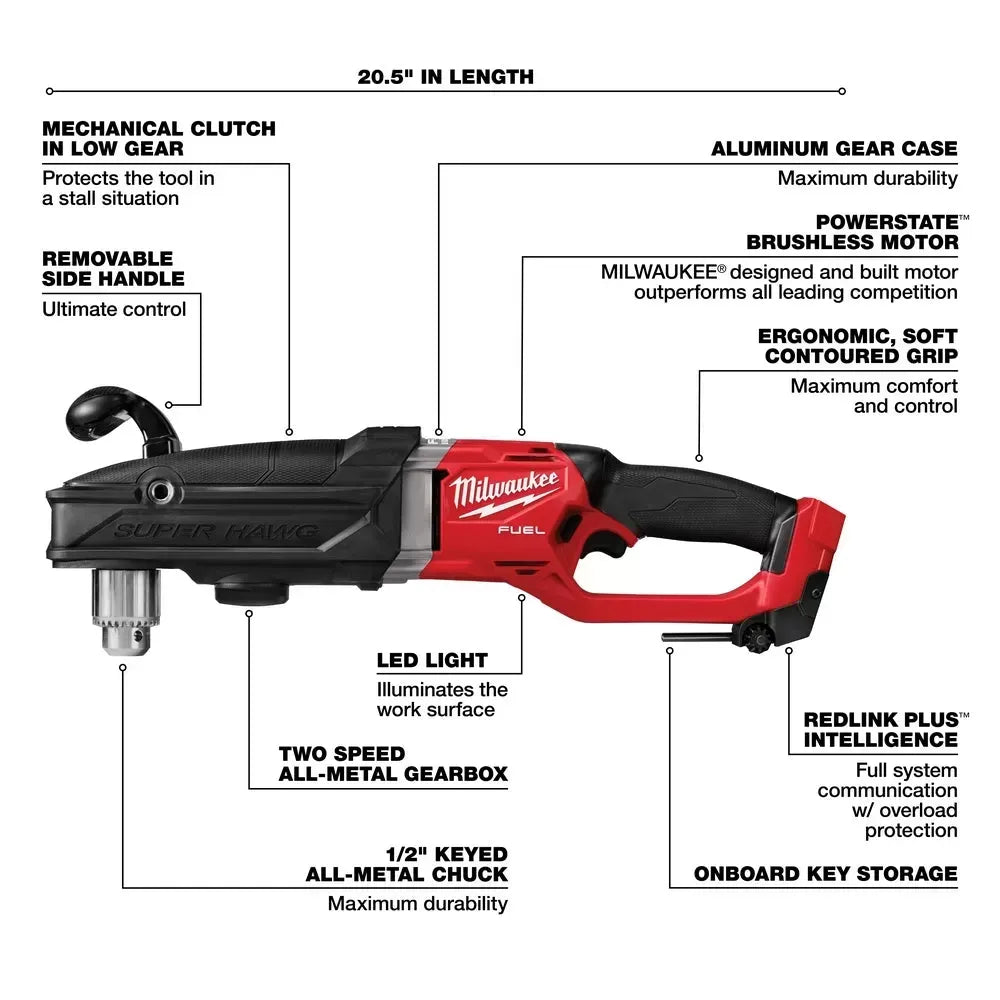 Milwaukee Pre-Sale 2809-20 M18 FUEL 18V 1/2 Inch Super Hawg Right Angle Drill - Bare Tool