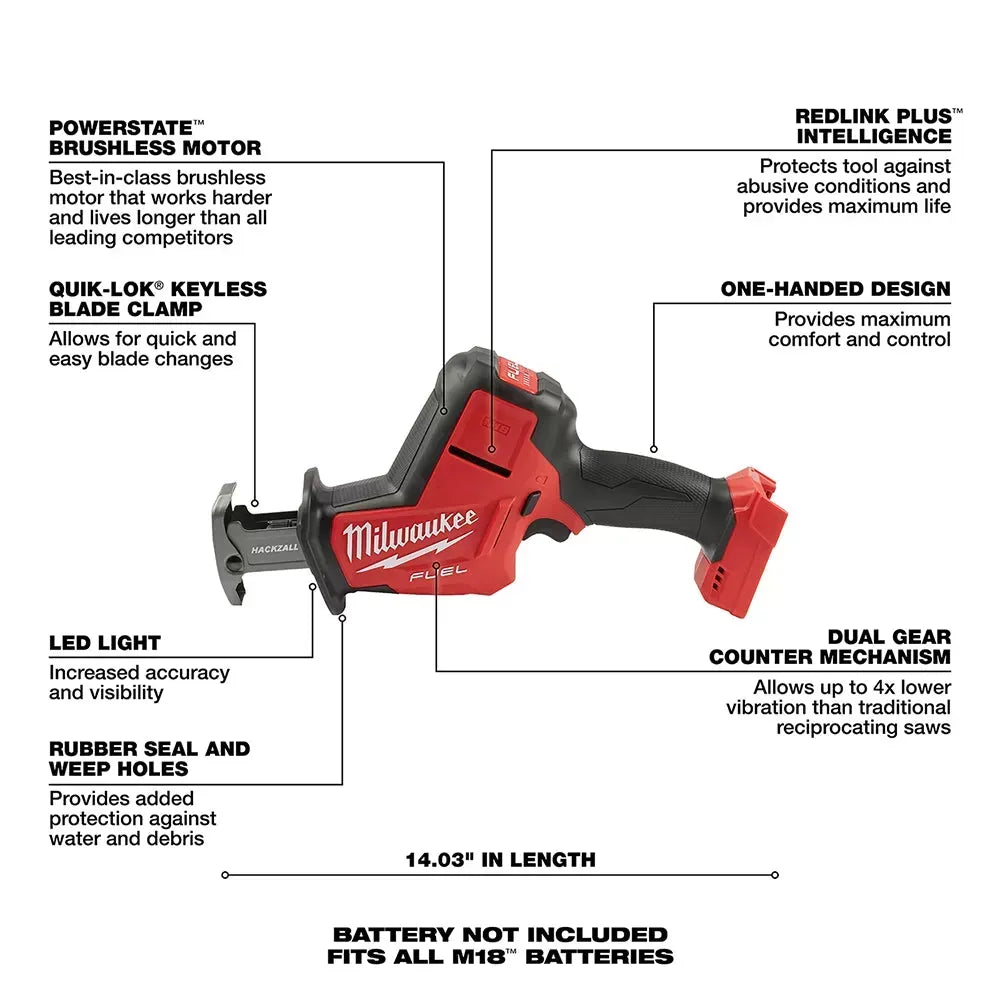 Milwaukee 2656-21PB M18 18V 1/4 Impact Kit w/ M18 FUEL HACKZALL and 2AH Battery