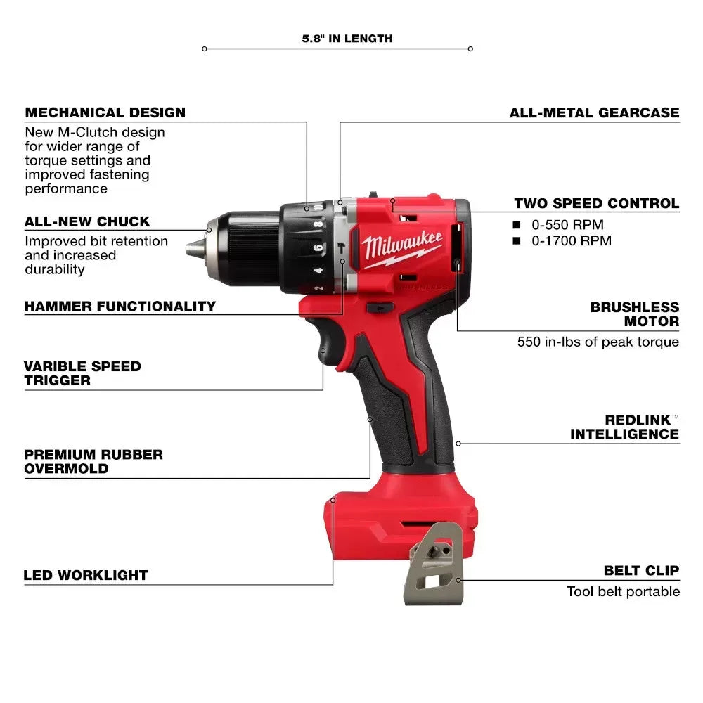 Milwaukee Pre-Sale 3602-20 M18 18V 1/2 Compact Brushless Hammer Drill - Bare Tool