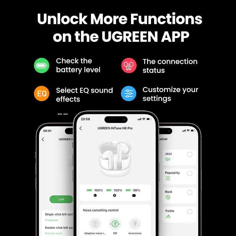 UGREEN Earbuds HiTune H6 Pro Hybrid Active Noise-Cancelling White
