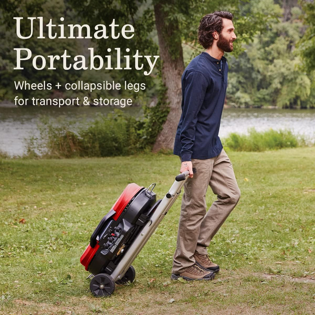 RoadTrip 285 Portable Stand-Up Propane Grill with 3 Adjustable Burners Instastart Ignition 20,000 BTUs