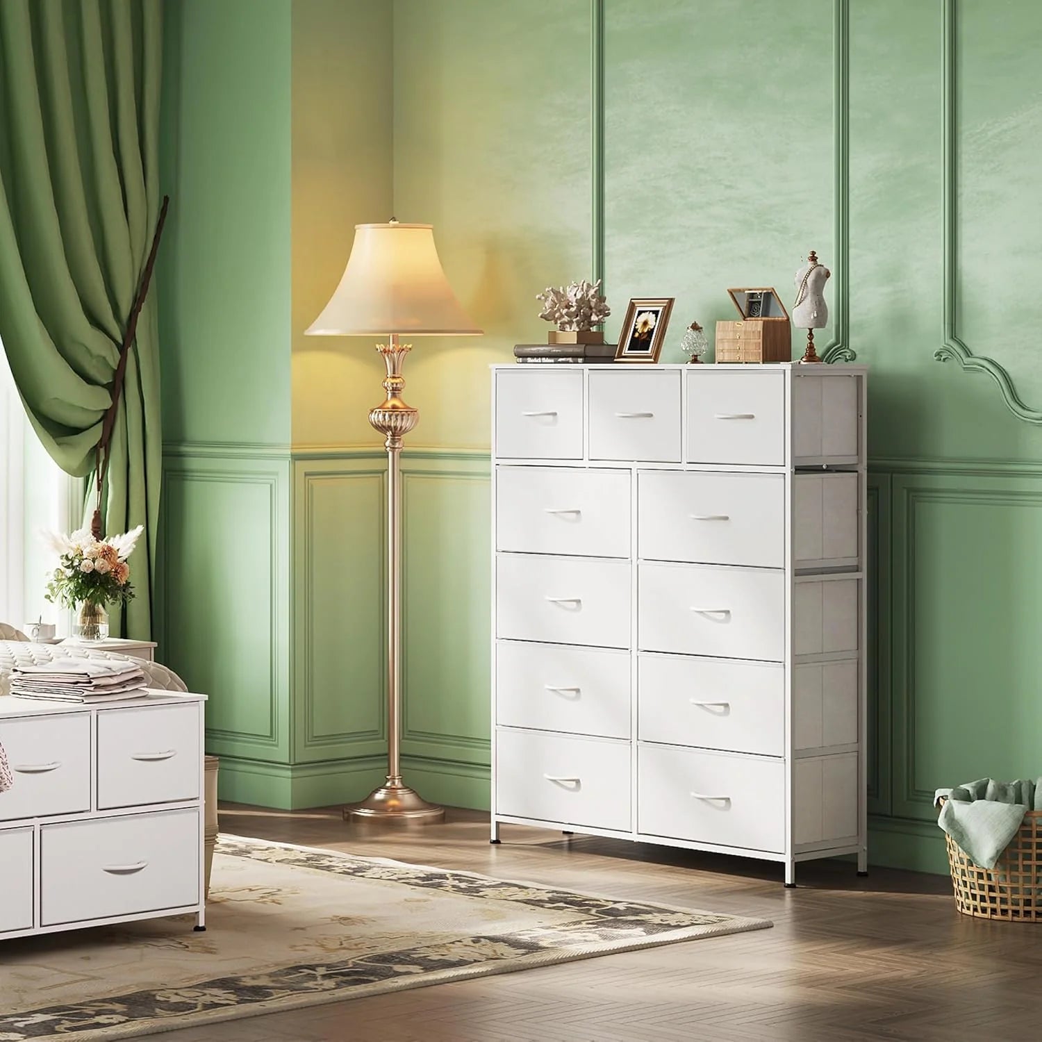 Storage Organizer Unit with 11 Fabric Bins, Storage Drawers Organizer with Steel Frame, Tall Storage Tower Organizaton