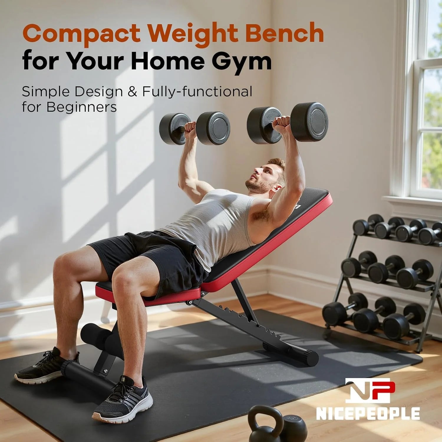 Basic Weight Bench for Home Gym, Foldable Workout Bench with 8 Backrests, 660LBS Weight Capacity Adjustable Bench