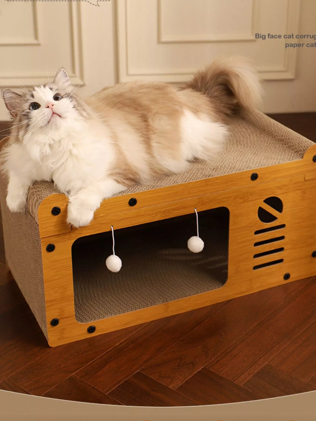 Wooden Cat House with Scratching Pad
