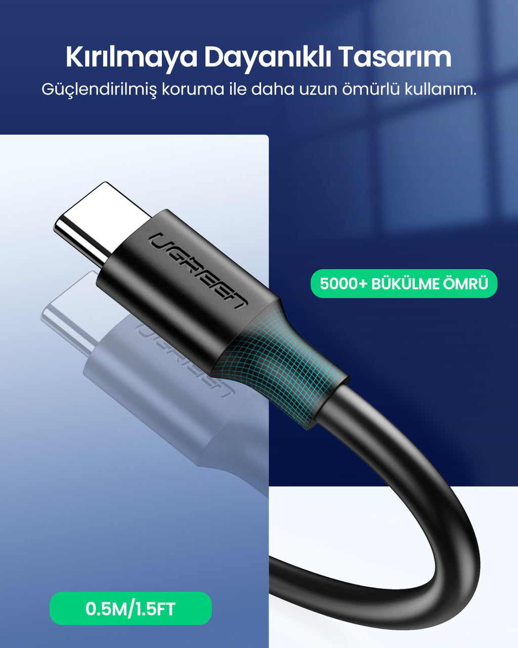 UGREEN USB 3.0 A’dan USB-C’ye Kablo (Nikel Kaplama)
