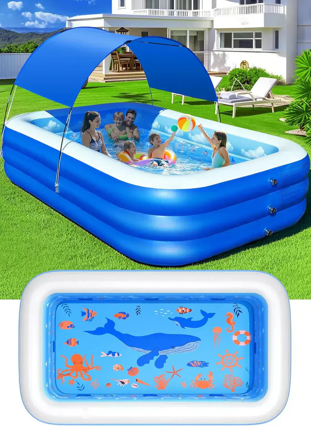Inflatable Pool with Canopy Upgraded Inflatable Swimming Pool Large Inflatable Blow up Pools