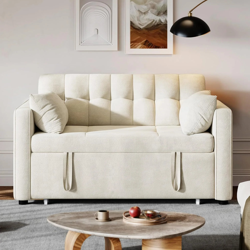 3-in-1 Convertible Sofa Bed, 55 Sleeper Sofa with Pull-Out Bed, Cat-Scratch-Proof Fabric Futon Couch with Adjustable Backrest and Side Pocket, Loveseat for Living Room Apartment, Grey