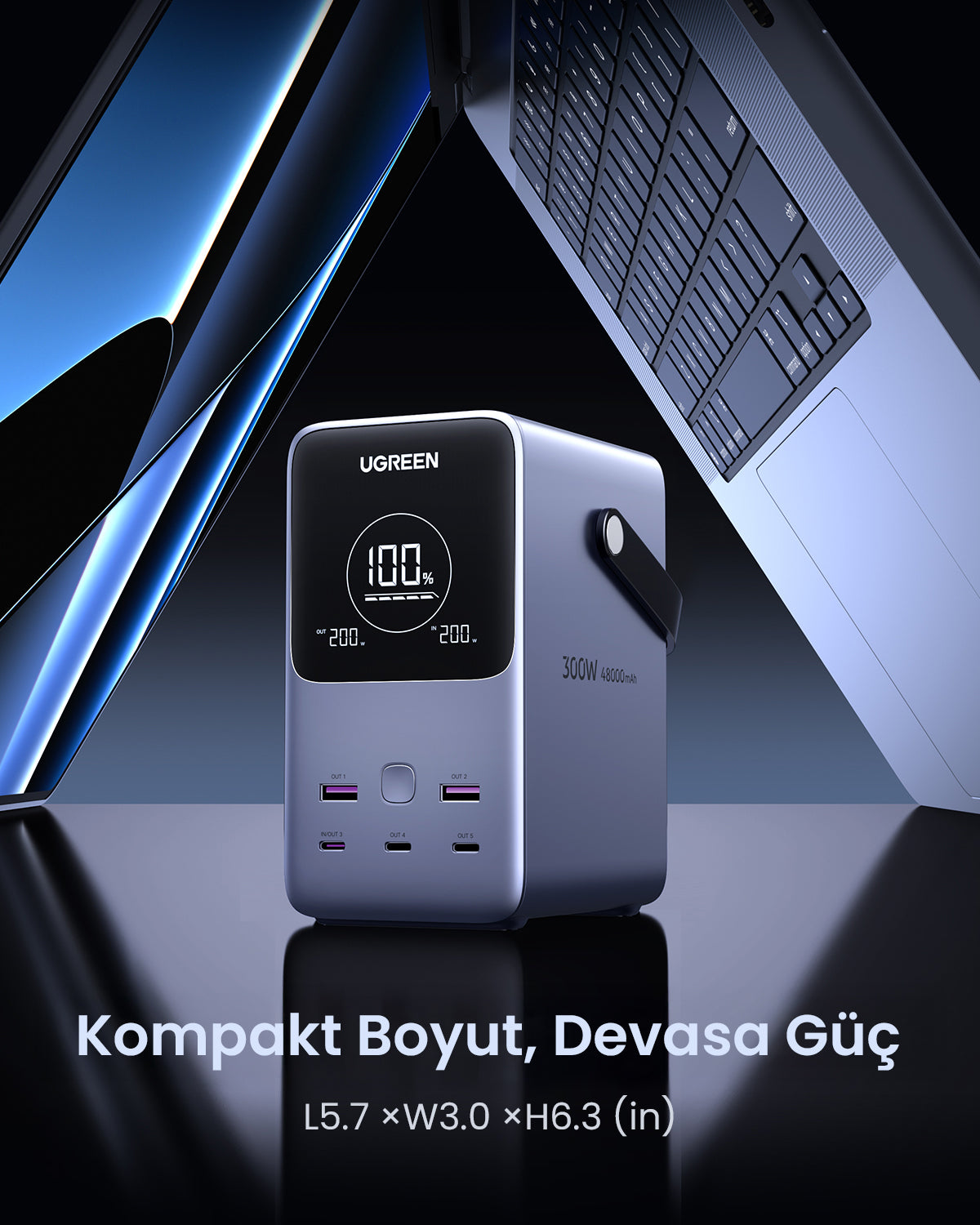 UGREEN Nexode Pro Taşınabilir Güç İstasyonu 48000mAh 300W (Akıllı Dijital Ekranlı)