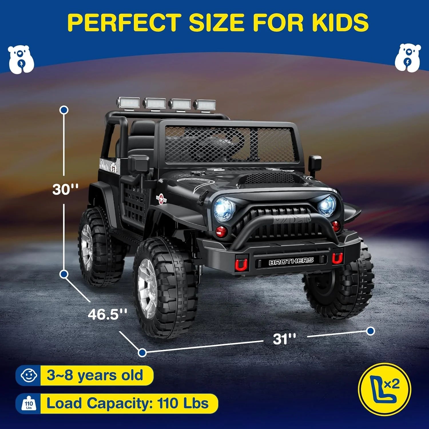L8 Ride On Car, 2 Seater, 12V Kids Electric Car w/Remote Control, 4-Wheel Suspension, Bluetooth Speaker, Multi Music Modes, 3 Speeds, LED Lights, Xmas & Birthday Gift Ideas for Kids Ages 3+