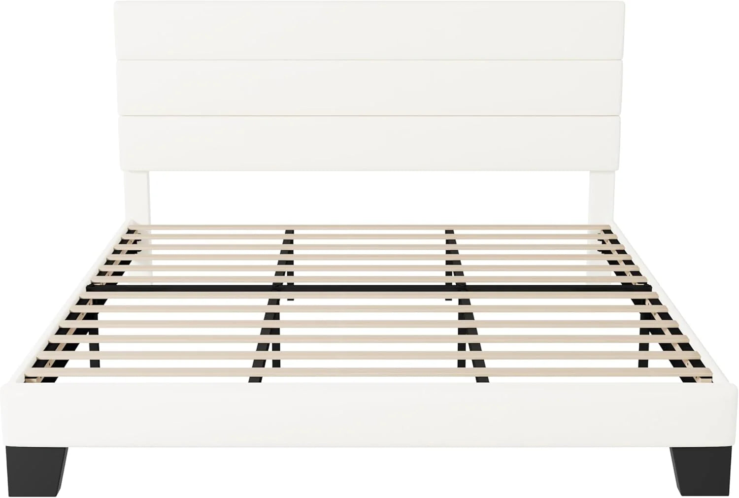 Allewie Queen Size Platform Bed Frame Fabric Upholstered Headboard Wooden Slats Support