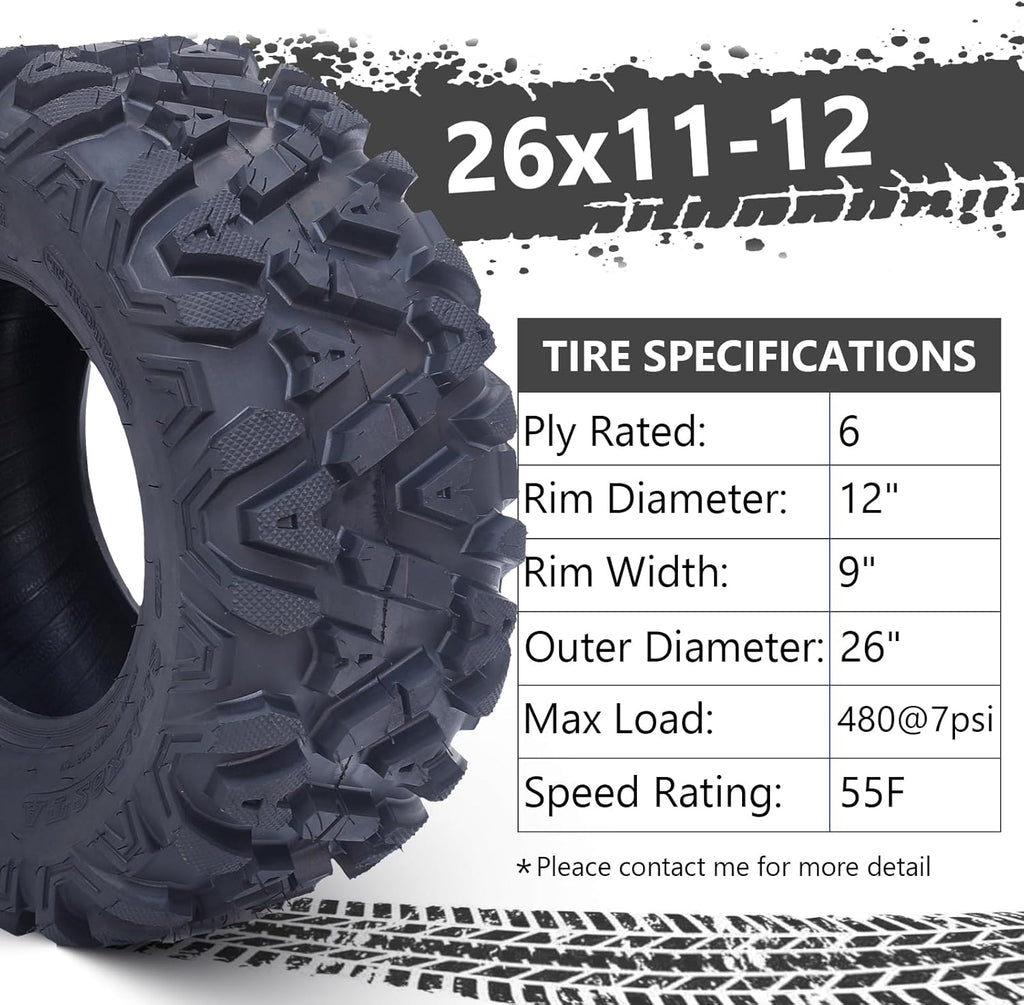 26x12-12 All-Terrain ATV/UTV Tires, Set of 2