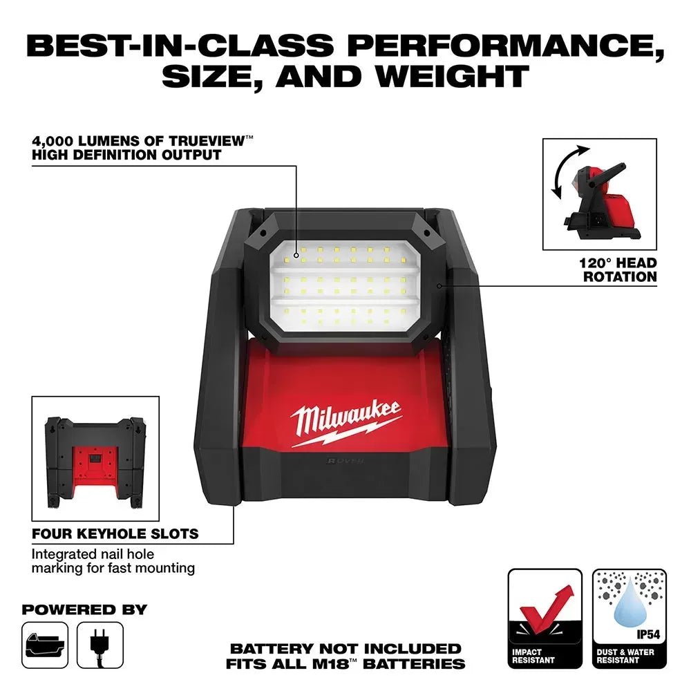 Milwaukee 2366-20AH M18 18V ROVER Dual Power Flood Light w/ 3AH Battery