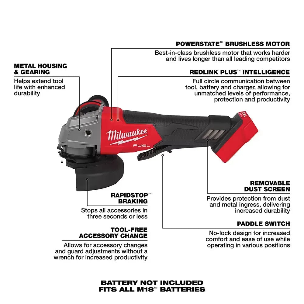 Milwaukee Pre-Sale 2880-20 M18 FUEL 4-1/2 / 5 Grinder Paddle Switch No-Lock - Bare Tool