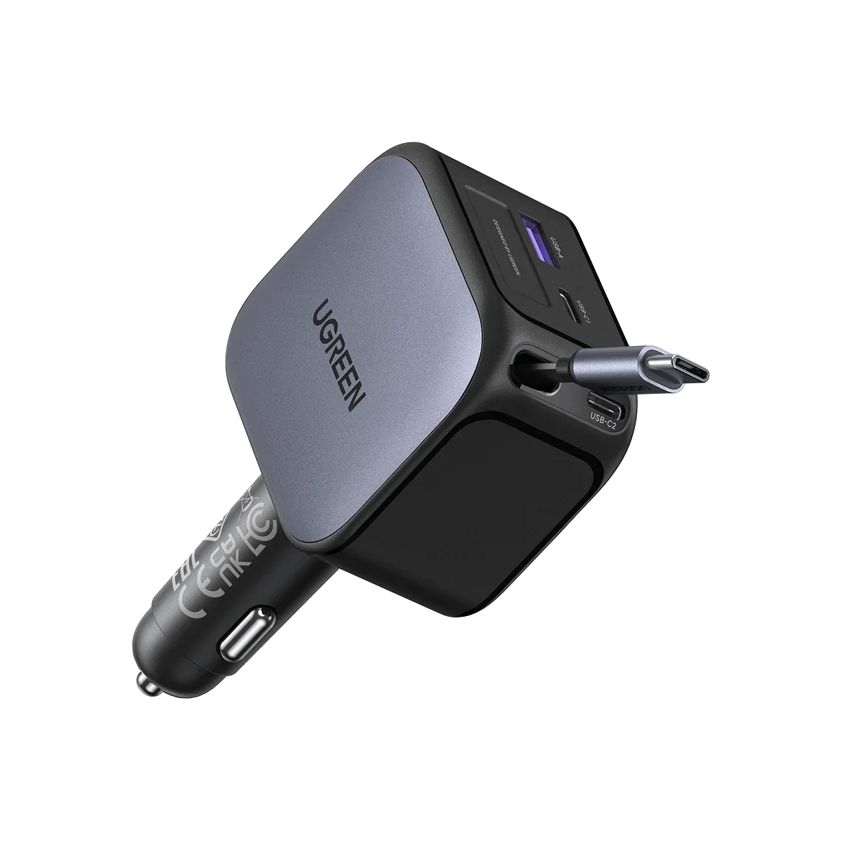 UGREEN Nexode Car Charger 145W with Retractable USB-C Cable