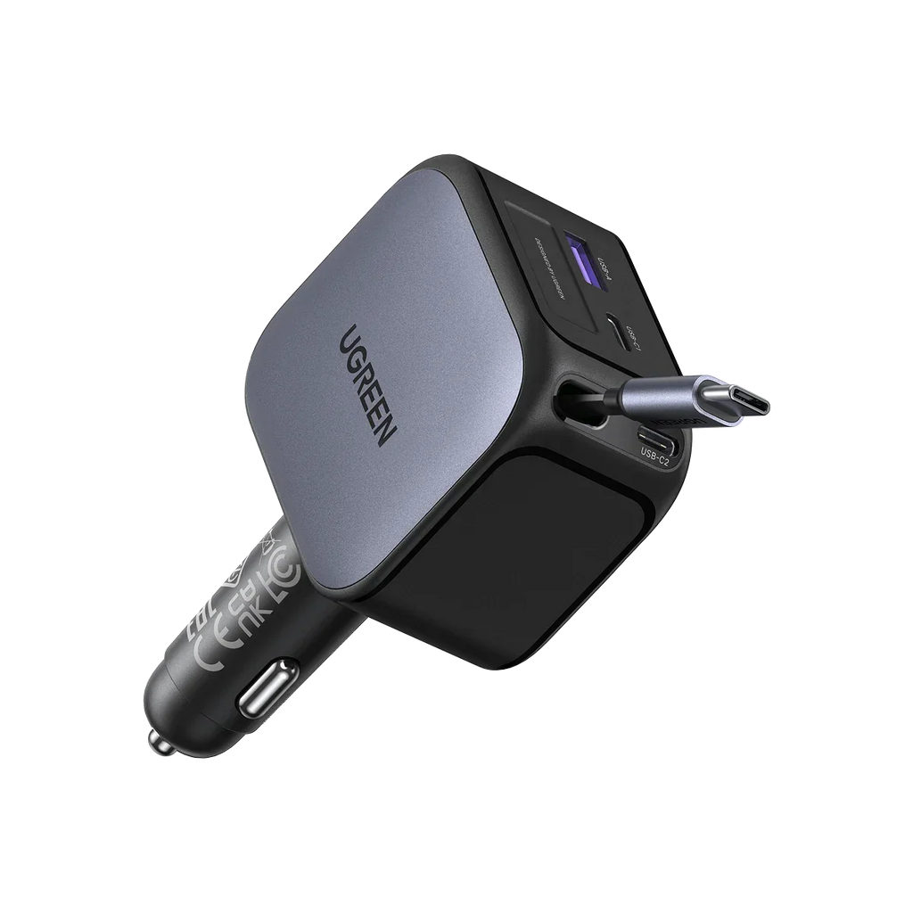 UGREEN 145W Retrattile Caricatore Auto, Caricabatteria Accendisigari USB C Ricarica Rapida 4 Porta