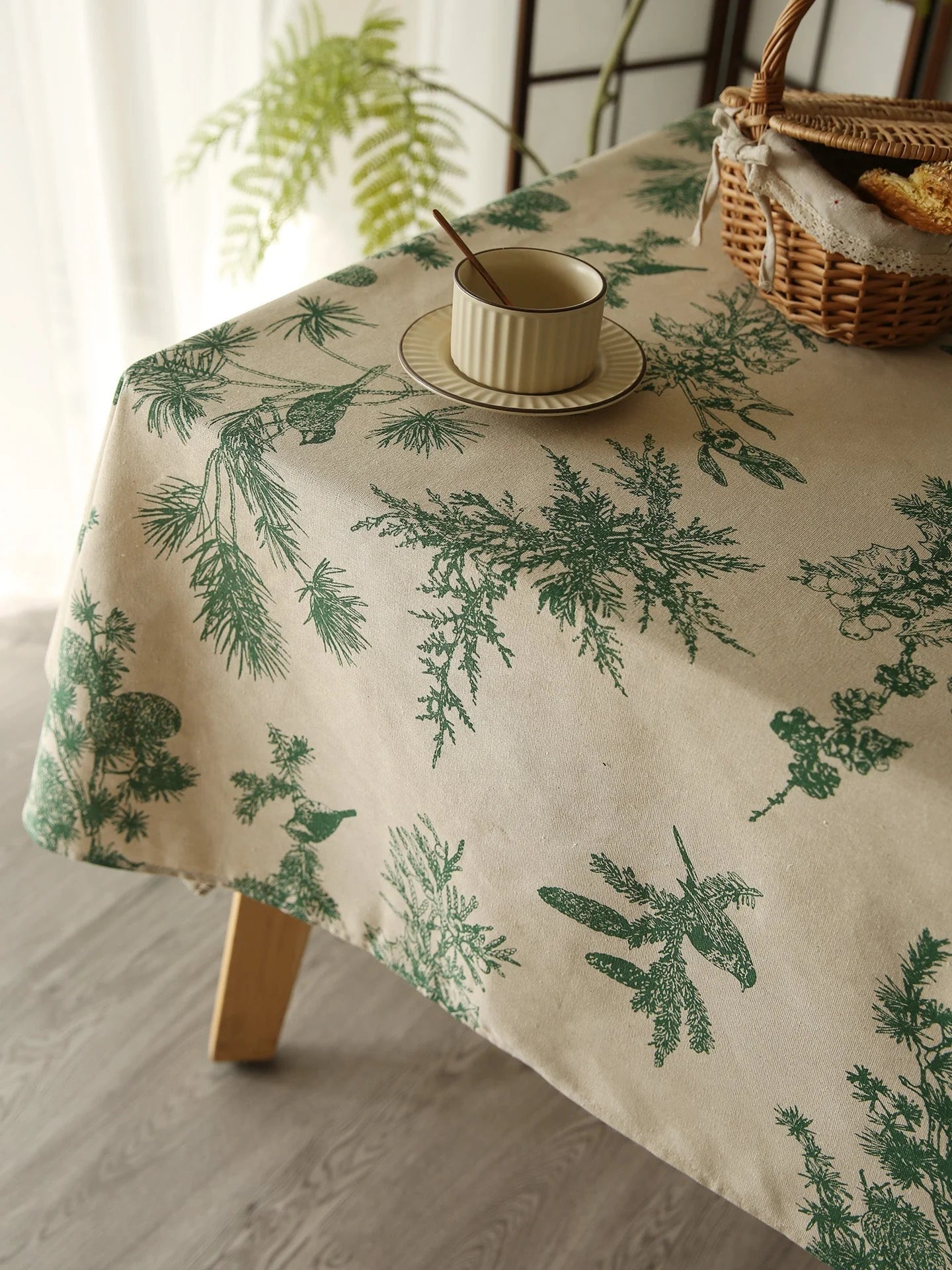 Französische Landhaus-Tischdecke aus Leinen mit Blumenmuster, Vintage-Stil, Esszimmer-Dekoration