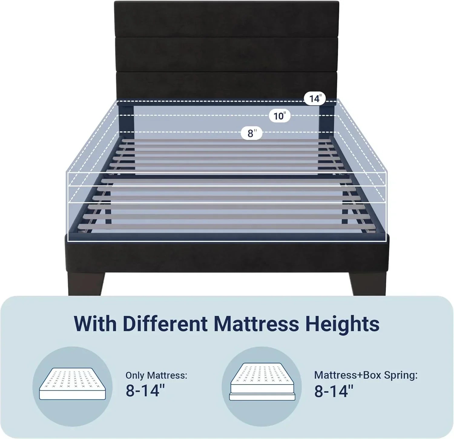 Allewie Queen Size Platform Bed Frame with Fabric Upholstered Headboard Wooden Slats Support