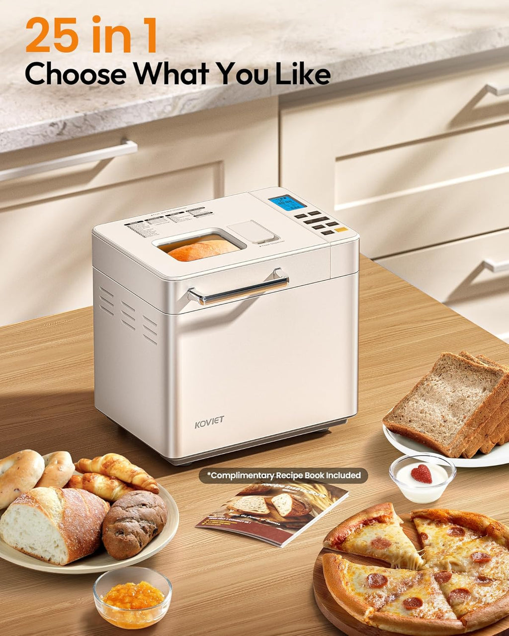 25-in-1 Bread Maker with Automatic Dual Dispenser 2-Pound Stainless Steel Bread Maker