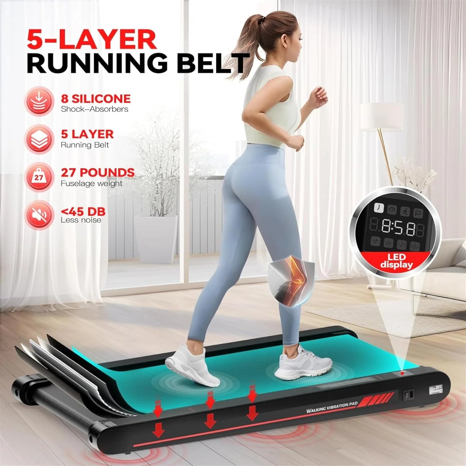 Sperax Walking Vibration Pad with APP, 3 in 1 Under Desk Treadmill, 2.5HP Low Noise Walking Treadmill Pad with Remote Control,Portable Treadmills for Home Office