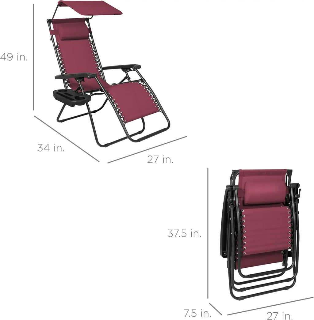 Best Choice Products Folding Zero Gravity Outdoor Recliner Patio Lounge Chair w/Adjustable Canopy Shade, Headrest, Side Accessory Tray, Textilene Mesh - Peacock Blue