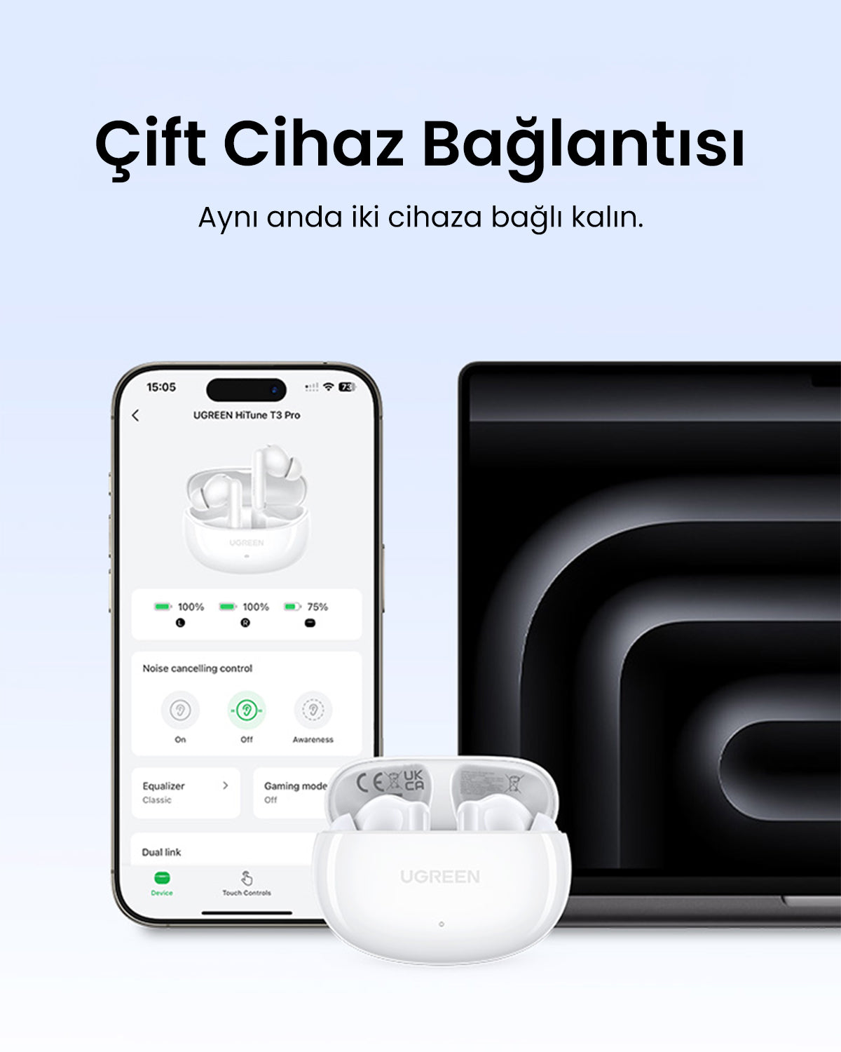 UGREEN HiTune T6s Hibrit Aktif Gürültü Engelleyici Kulaklık