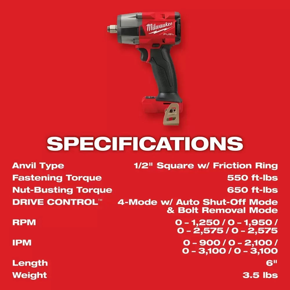 Milwaukee Pre-Sale 2962-22R M18 FUEL 18V 1/2 Mid-Torque Impact Wrench w/ Ring Kit