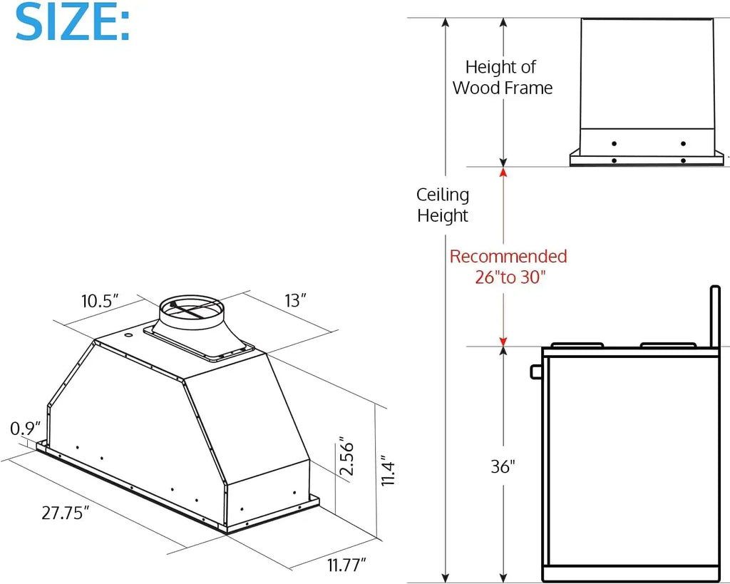 IKTCH 30 Built-in Plug-in Range Hood 900 CFM Stainless Steel Kitchen Range Hood
