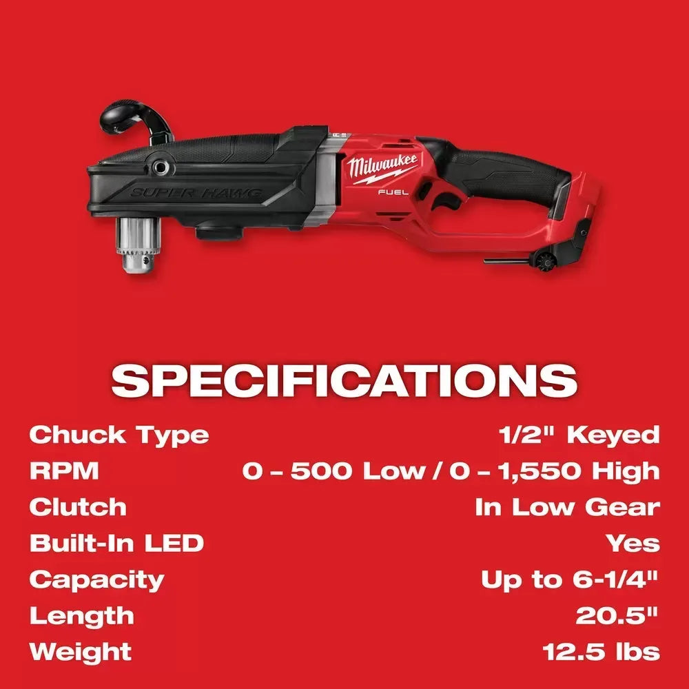 Milwaukee Pre-Sale 2809-20 M18 FUEL 18V 1/2 Inch Super Hawg Right Angle Drill - Bare Tool
