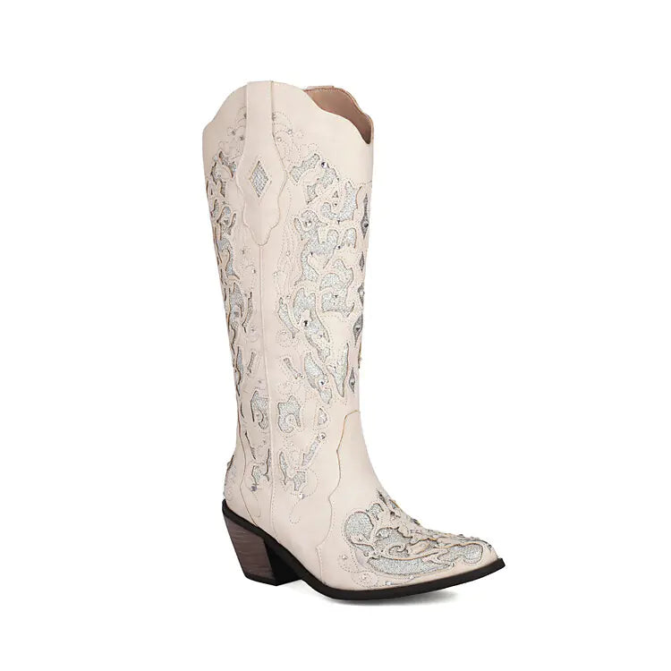 Chic Embroidered Western Boots for Women