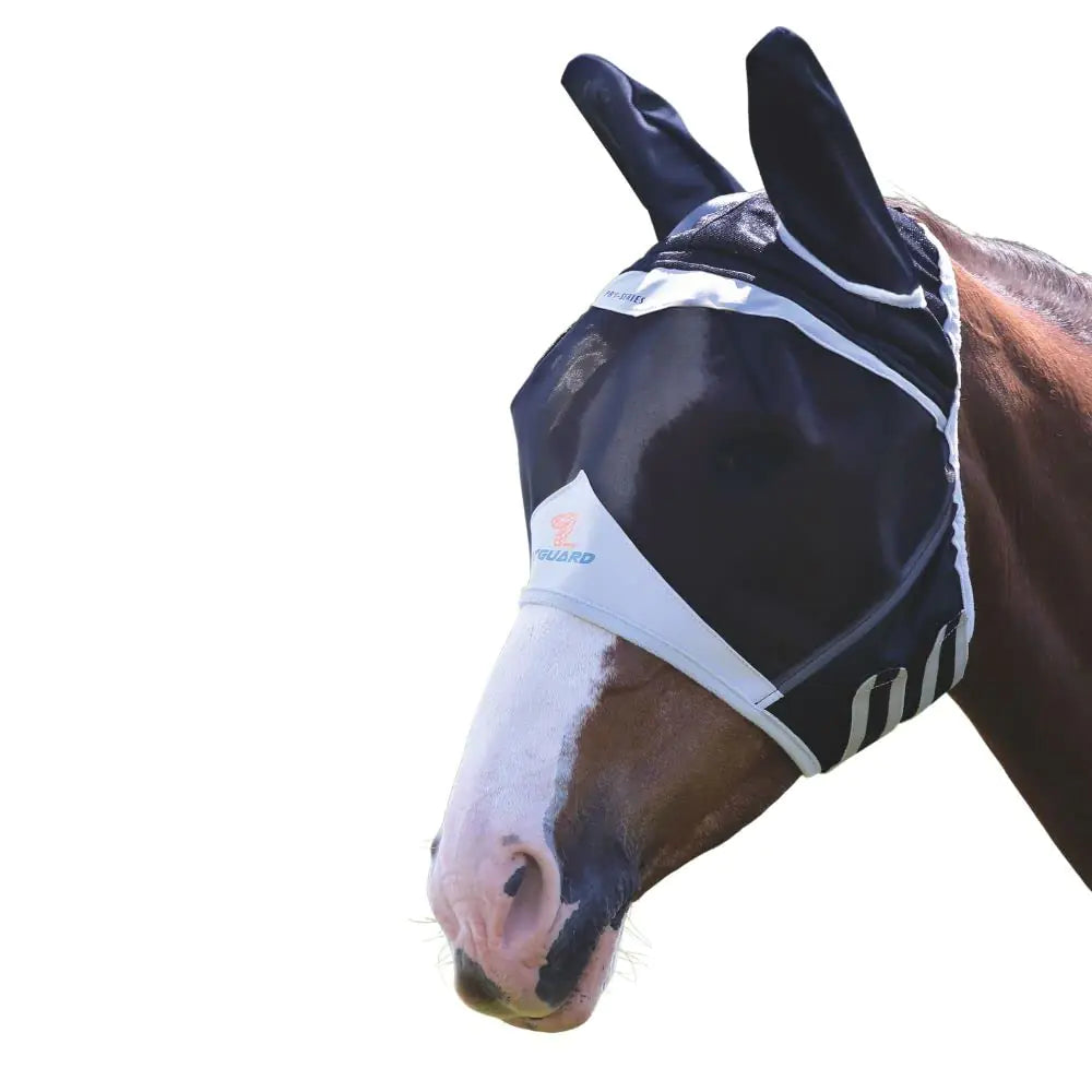Shires Mesh Horse Equine Fly Mask with Ears UV Protection (Full Black