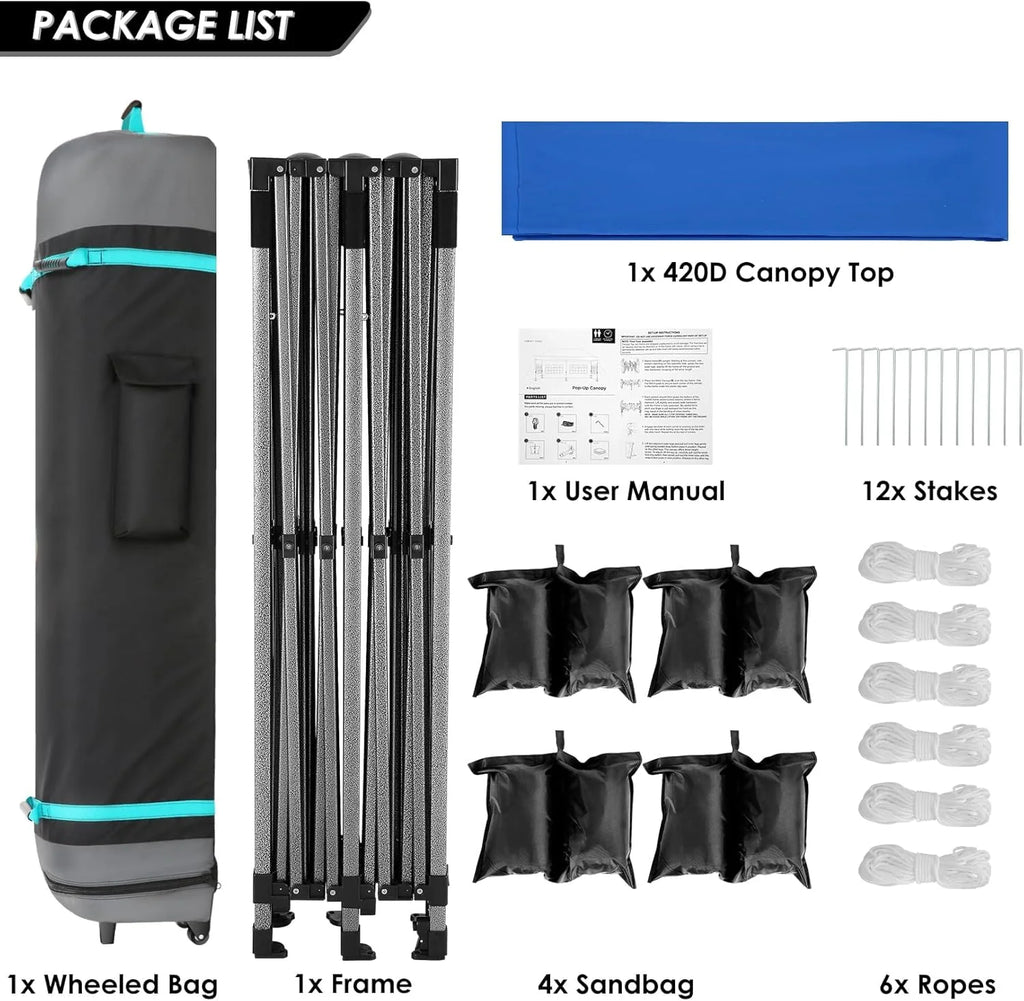 COBIZI 10x20 Heavy Duty Pop up Canopy Tent with 6 sidewalls Easy Up Commercial Outdoor Canopy Wedding Party Tents for Parties All Season Wind & Waterproof Gazebo with Roller Bag,Black(Frame Thickened)