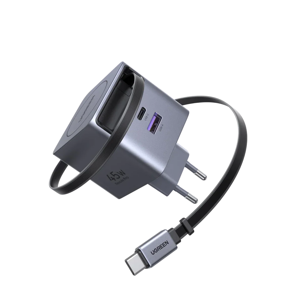 UGREEN Nexode Pro 45W 3 Port Şarj Cihazı (Geri Çekilebilir Kablolu)