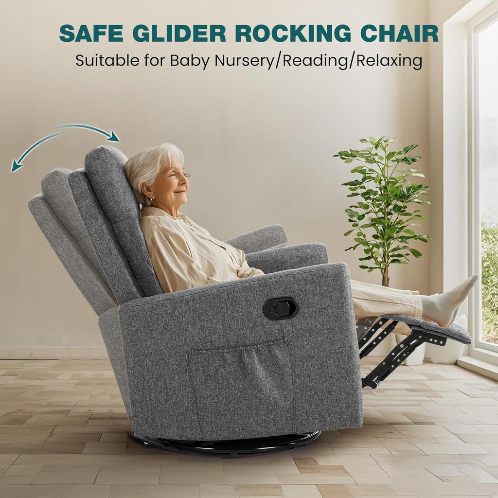 Swivel high-back rocking chair with footrest padded glider baby chair with comfortable deep seat
