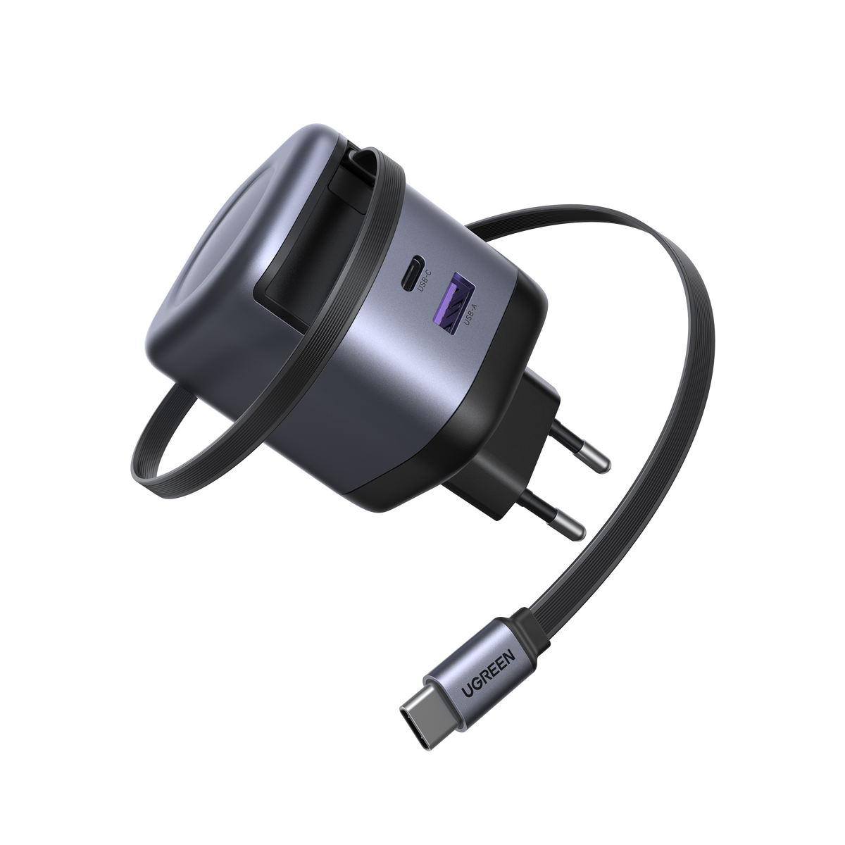 UGREEN Nexode หัวชาร์จแบบยืดหดได้ บิวท์อินสาย USB-C 65W