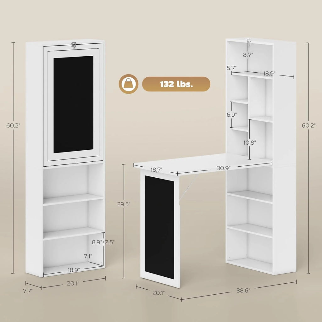 Folding convertible writing desk, wall mounted desk cabinet, multifunctional home office workstation