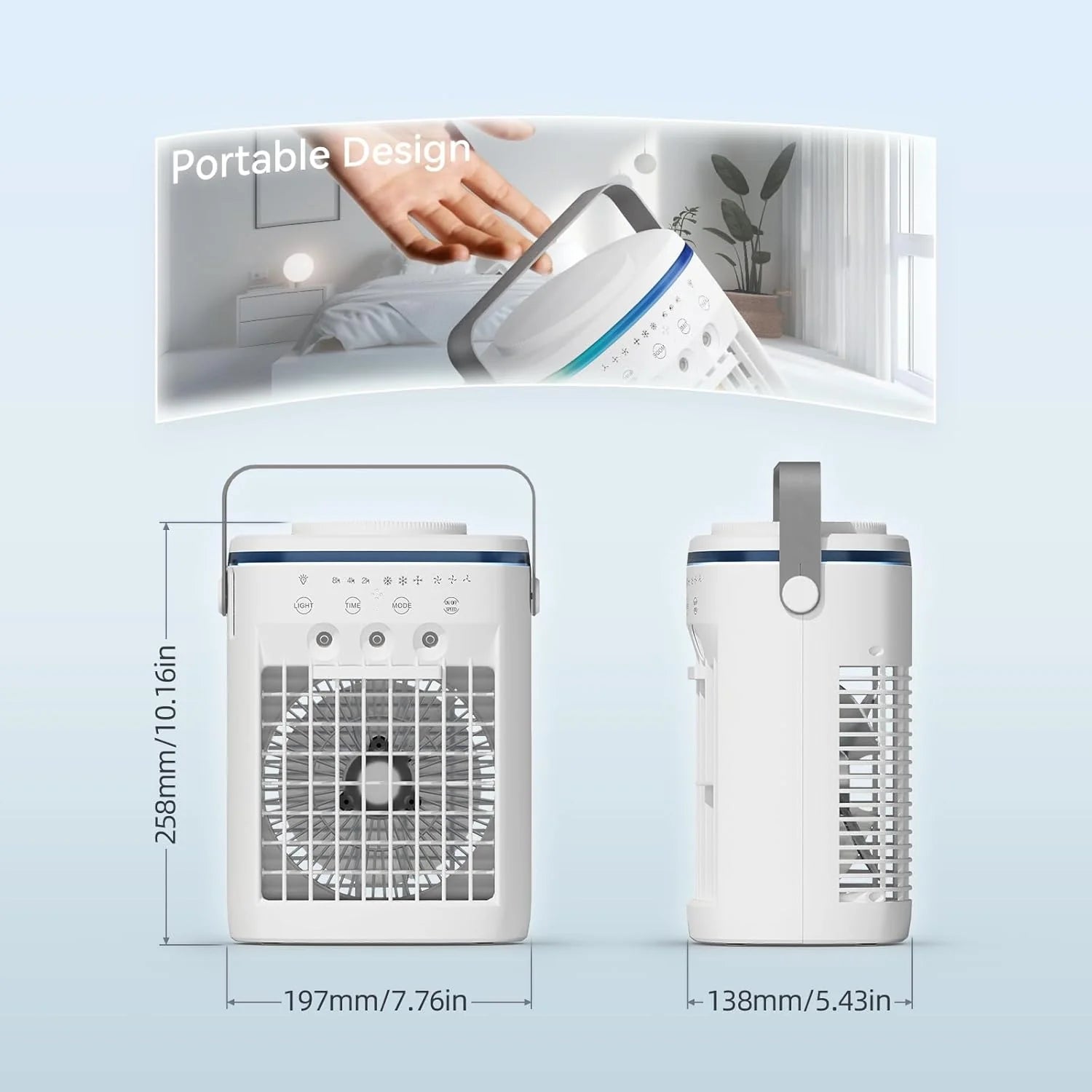 Portable Air Conditioner,Cooling Fan with 3 Speeds &3 Modes,2-8H Timer,1000ml Water Tank, Remote Control,4 in 1 Humidifier, Air Conditioner,Fan,Night Light,Evaporative Air Cooler for Home,Office