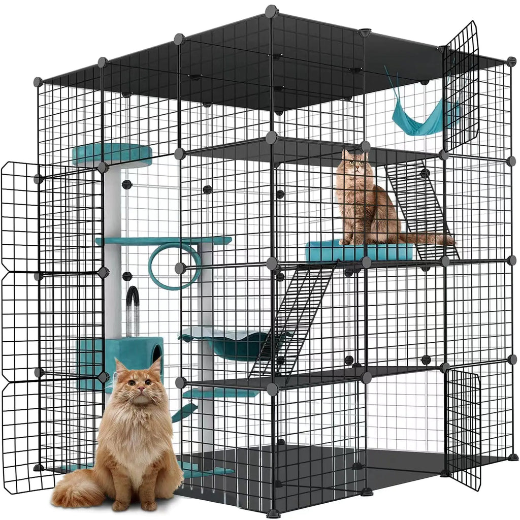Large Cat Cage Enclosure Indoor DIY Cat Playpen Pet Home Small Animal House Detachable Metal Wire Kennels Crate Large Exercise Place Ideal for 1-4 Cat Black (41x41x55-Black)