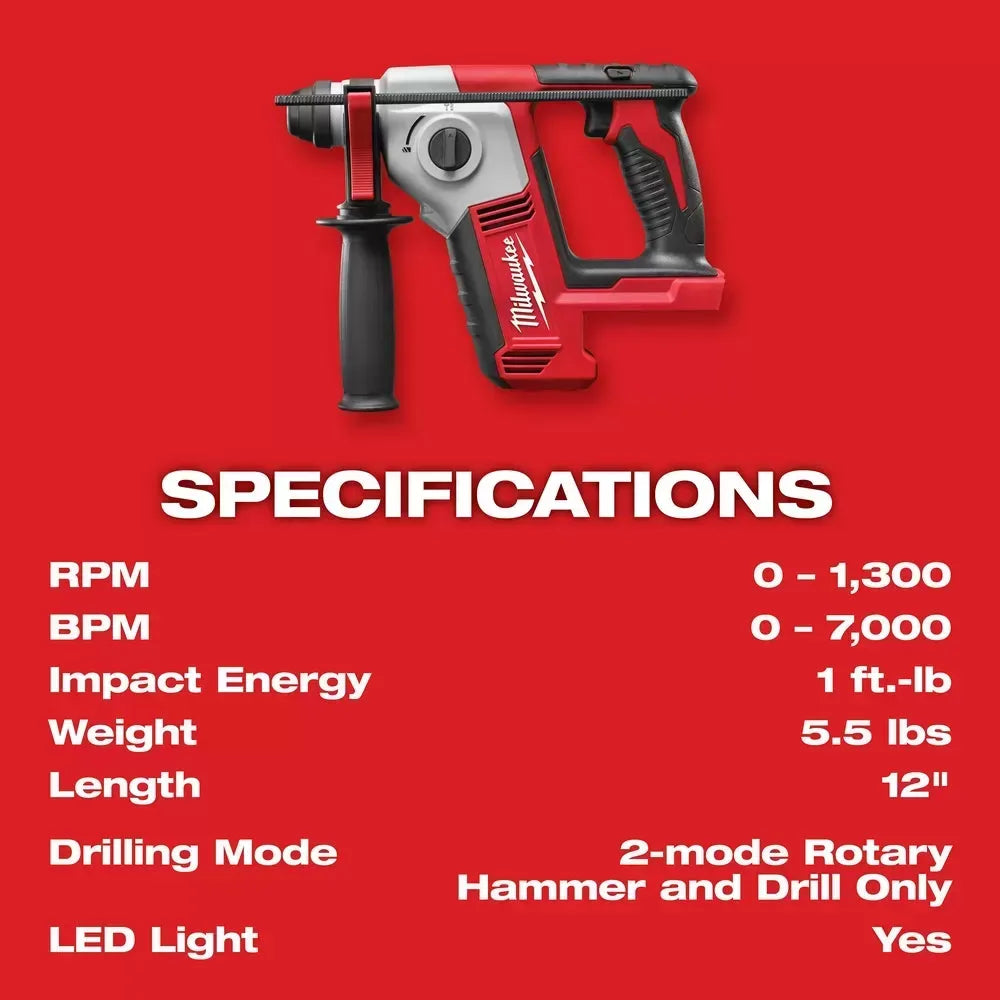 Milwaukee 2612-20 M18 18V 5/8 SDS Plus Rotary Hammer w/ Depth Rod - Bare Tool
