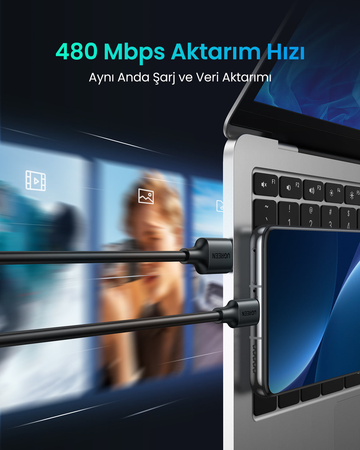 UGREEN USB-A 2.0’dan USB-C’ye Kablo (Nikel Kaplama)