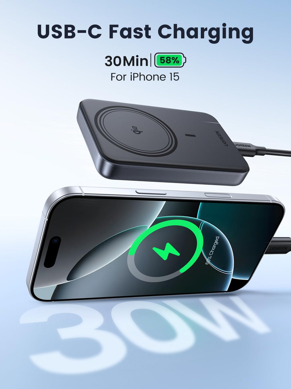 UGREEN Magnetic Wireless Power Bank 10000mAh 30W 1C+15W Space Gray