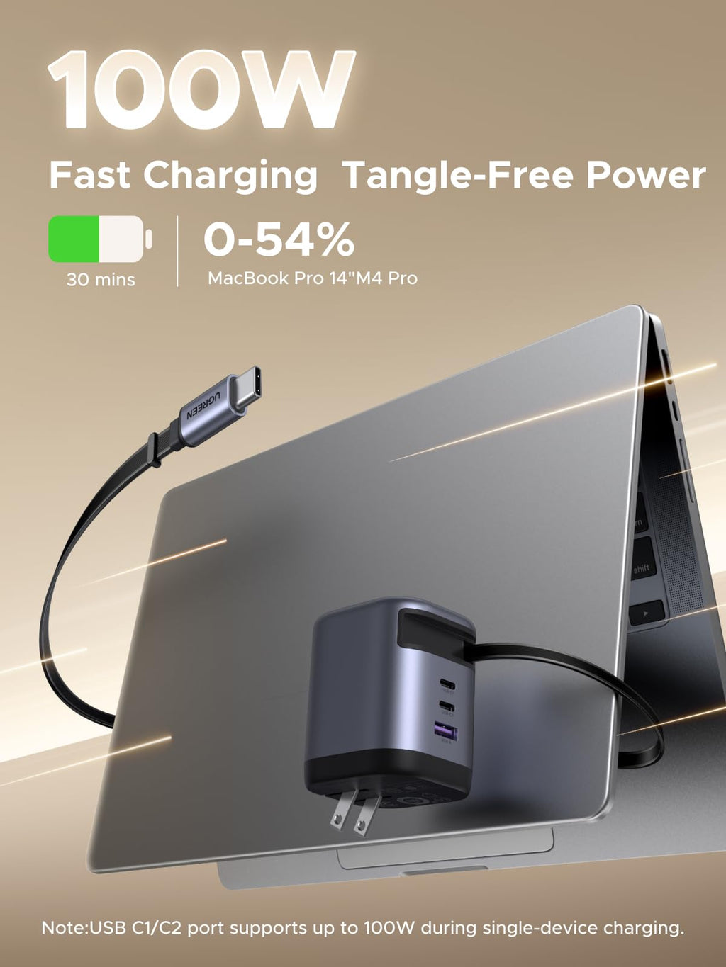 Củ Sạc UGREEN Dây Rút USB-C 100W