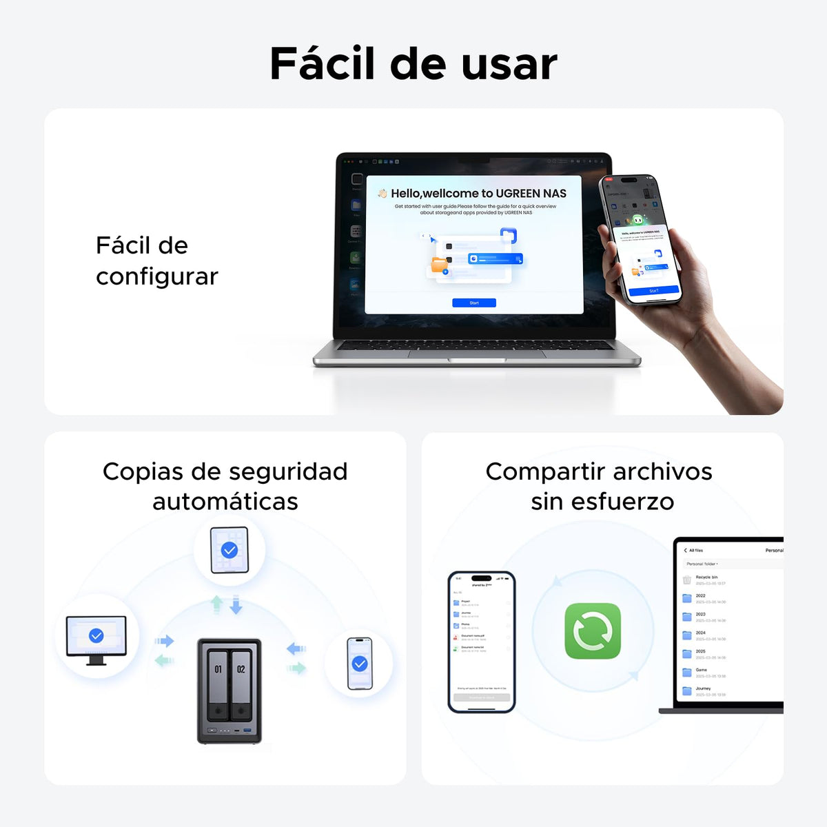 UGREEN NASync DXP2800, NAS de Escritorio de 2 bahías, CPU Intel N100 de Cuatro núcleos