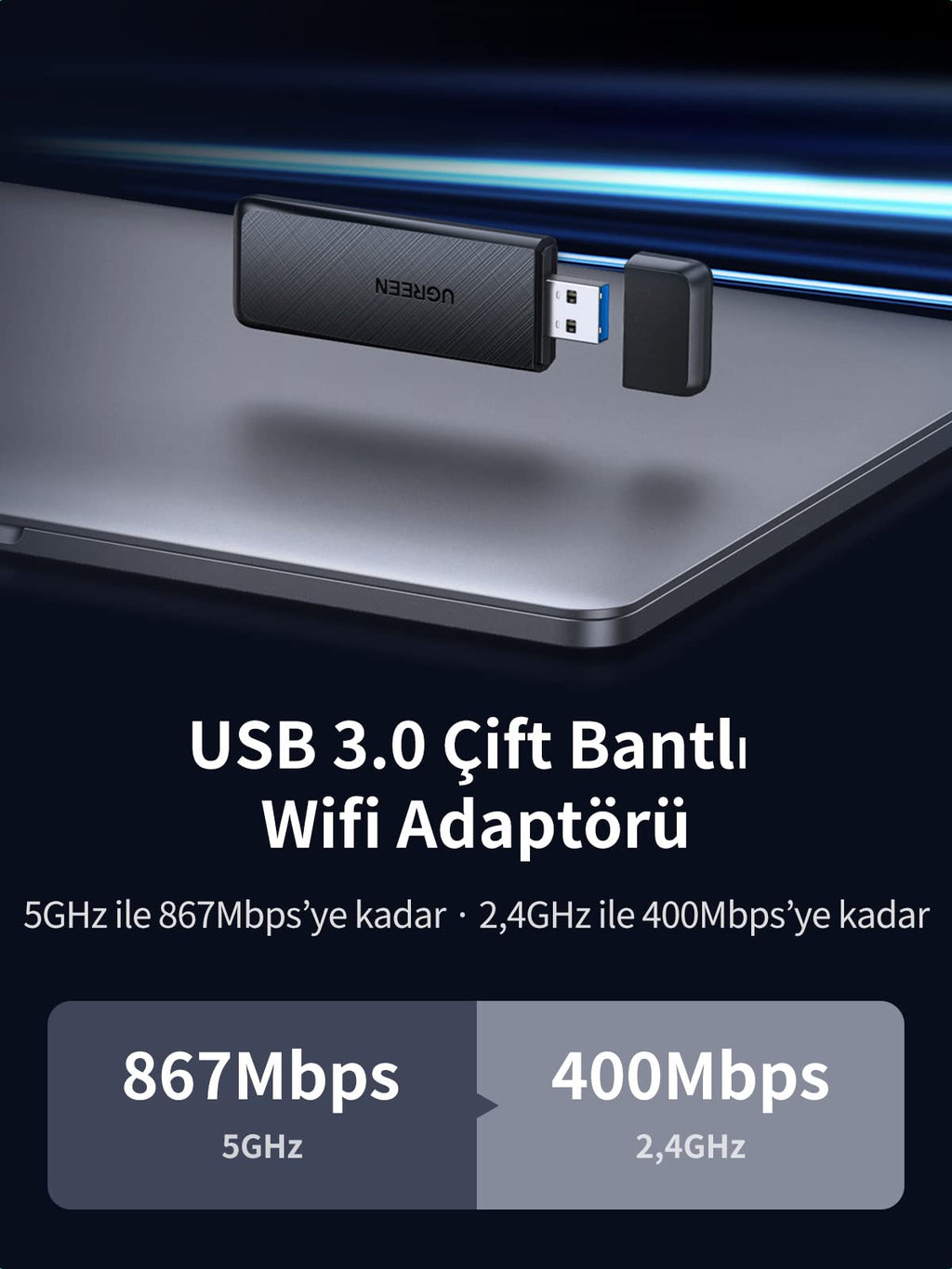 UGREEN AC1300 USB Wi-Fi Adaptörü