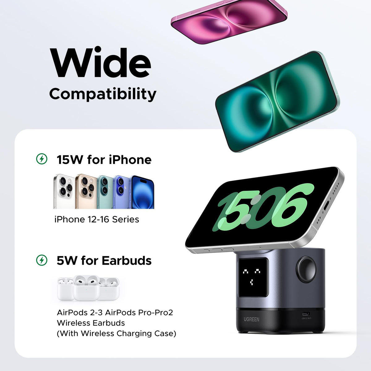 UGREEN Uno 15W 2-in-1 Magnetic Wireless Charger