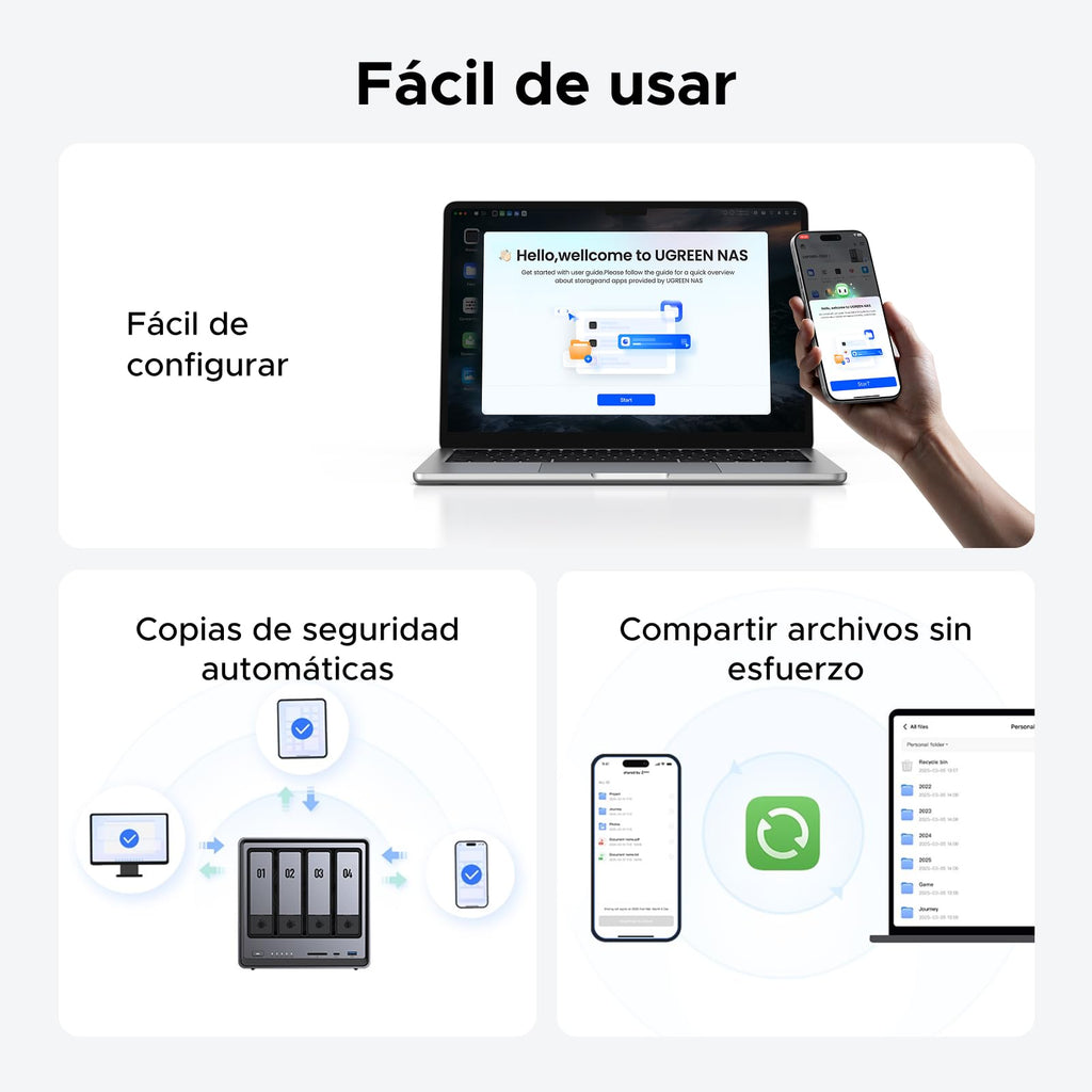 UGREEN NASync DXP4800, NAS de escritorio de 4 bahías, CPU Intel N100 de cuatro núcleos