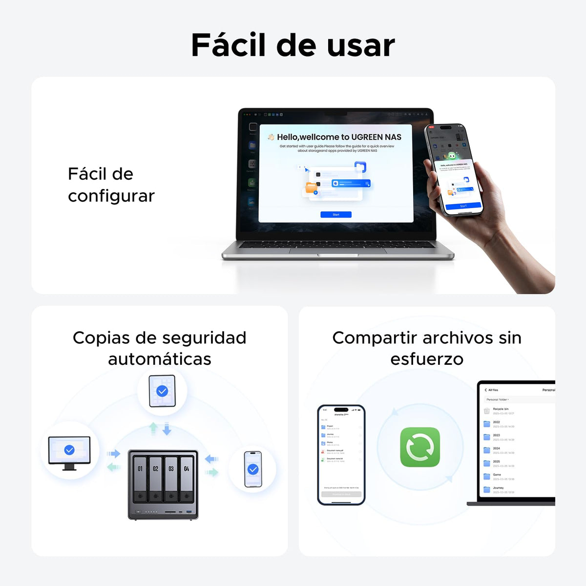 UGREEN NASync DXP4800, NAS de escritorio de 4 bahías, CPU Intel N100 de cuatro núcleos